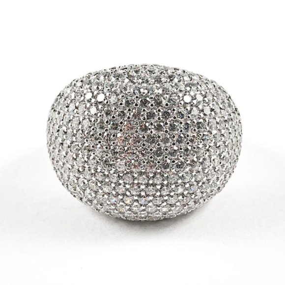 Elegant Micro Pave CZ Large Dome Silver Ring - Picture 2 of 2